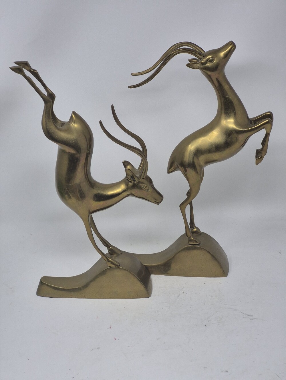 Vintage MCM Brass Leaping Gazelle Figurines